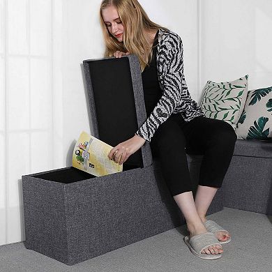 Folding Ottoman Bench, Storage Chest, Footstool With Flip-up Lid, Padded Seat