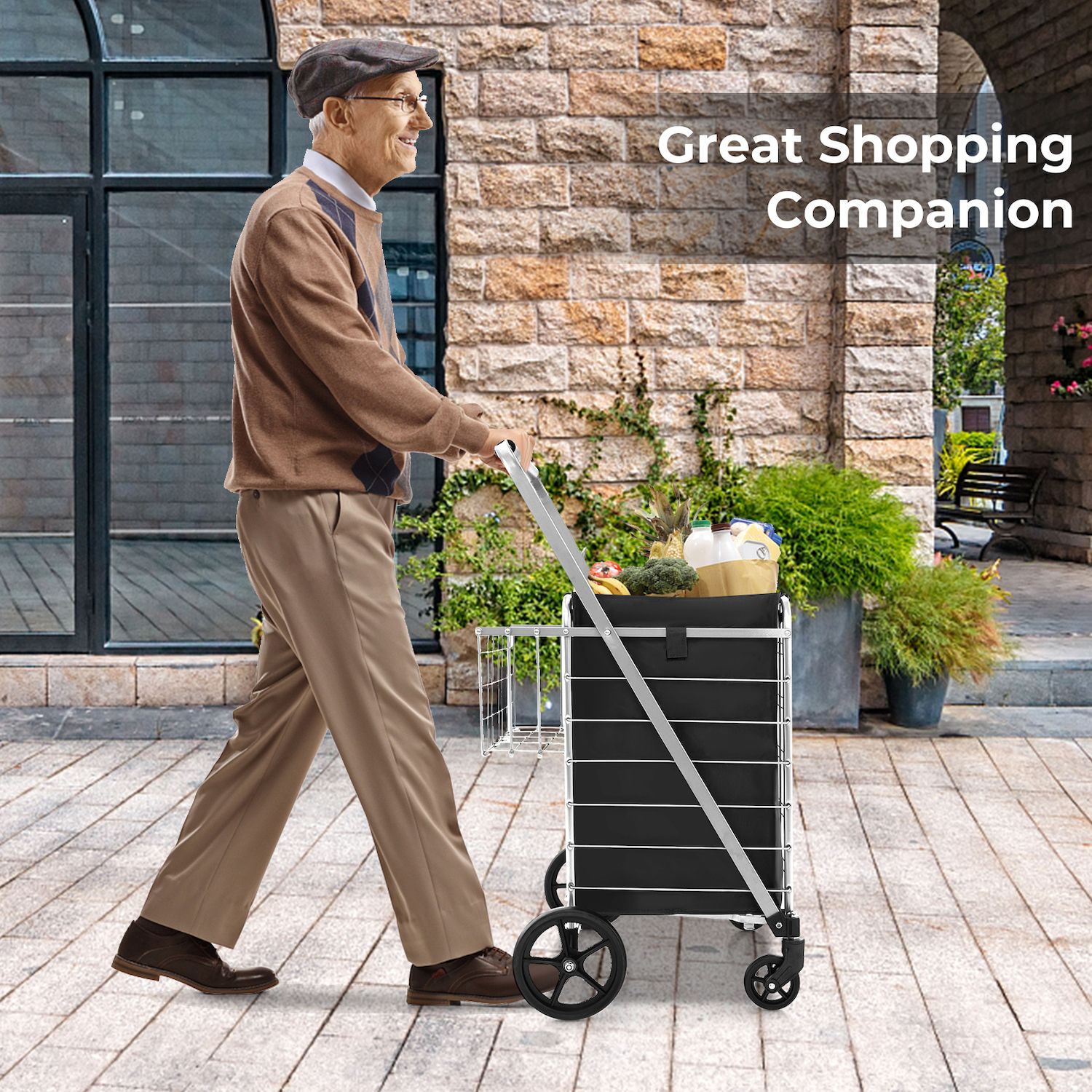 Folding Shopping Cart With Waterproof Liner Wheels And Basket Silver   6792015 ALT2