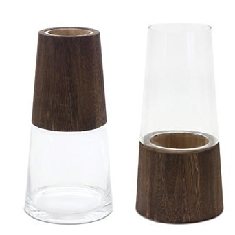 Tapered Glass Vase With Wood Accent (Set Of 2)