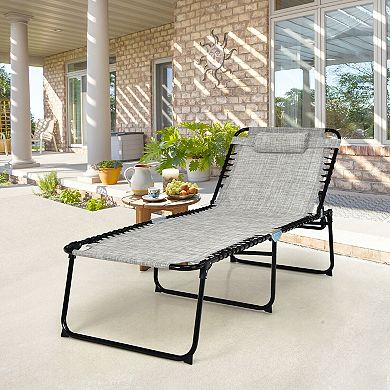 4 Position Folding Lounge Chaise With Adjustable Backrest And Footrest