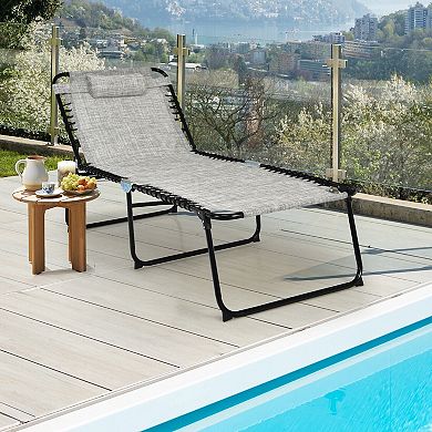 4 Position Folding Lounge Chaise With Adjustable Backrest And Footrest