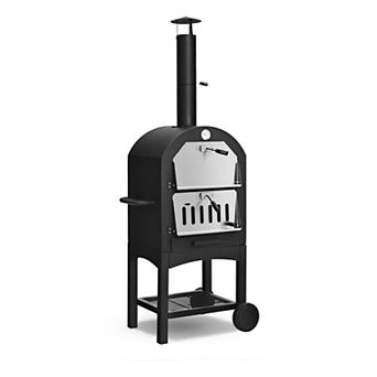 Portable Outdoor Pizza Oven with Dual Temperature Display Ash Tray and Cover
