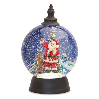 Led Snow Globe Ball With Santa And Deer Figure 9.25"d