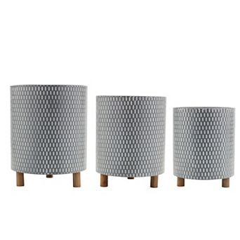 Iron Metal Planter With Geometric Design And Wood Legs (set Of 3)