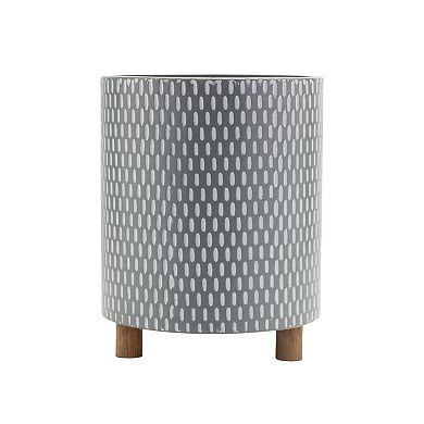 Iron Metal Planter With Geometric Design And Wood Legs (set Of 3)