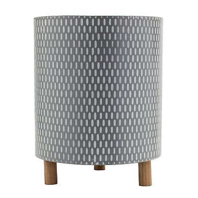 Iron Metal Planter With Geometric Design And Wood Legs (set Of 3)