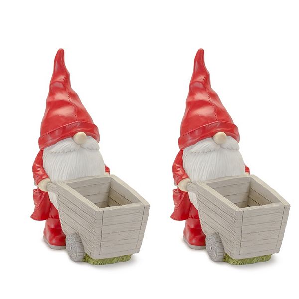 Raincoat Garden Gnome Statue With Wheelbarrow Planter 24.75"h (Set of 2)
