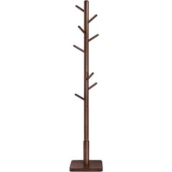 Coat Rack, Solid Coat Stand, Hall Tree, 8 Hooks, Dark Walnut