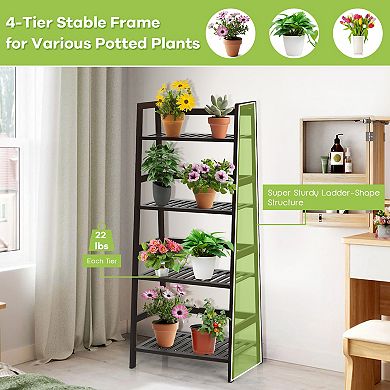 4-Tier Wicker Plant Rack with Guardrails Stable and Space-Saving