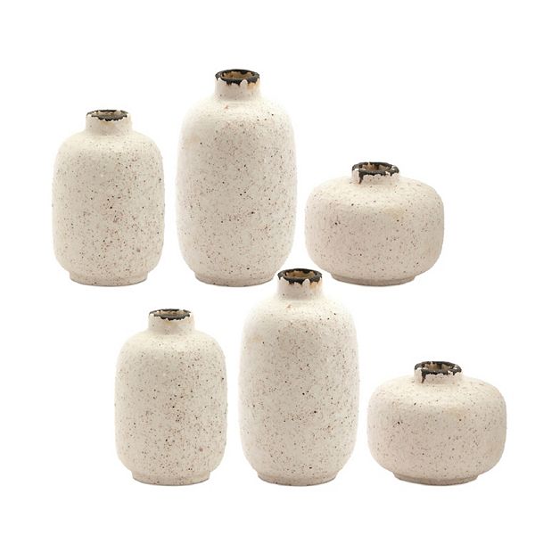 Mini Terra Cotta Bud Vase With Speckled Ivory Finish (set Of 6)