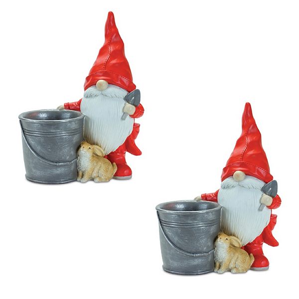 Raincoat Garden Gnome Statue With Bucket Planter 24.75"h (Set of 2)