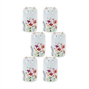 Terra Cotta Cat Vase With Painted Floral Design (set of 6)