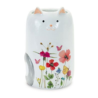 Terra Cotta Cat Vase With Painted Floral Design (set of 6)