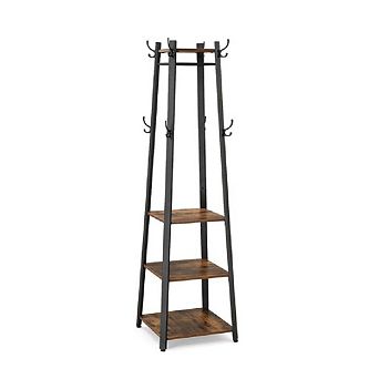 Industrial Coat Rack, Coat Stand With 3 Shelves, Hall Trees Free Standing
