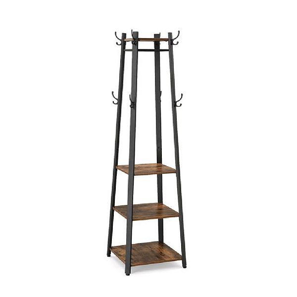 Industrial Coat Rack, Coat Stand With 3 Shelves, Hall Trees Free Standing