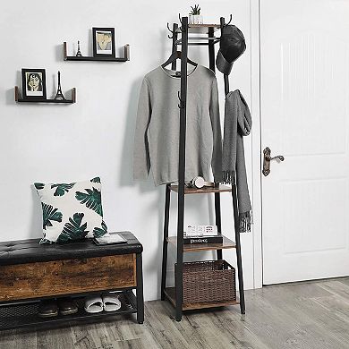 Industrial Coat Rack, Coat Stand With 3 Shelves, Hall Trees Free Standing