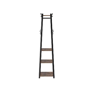 Industrial Coat Rack, Coat Stand With 3 Shelves, Hall Trees Free Standing