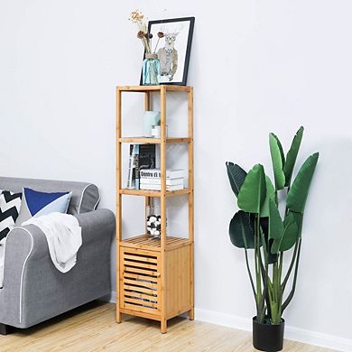 4 Tiers Wicker Bathroom Floor Cabinet Storage Tower Multifunctional Shelving Unit