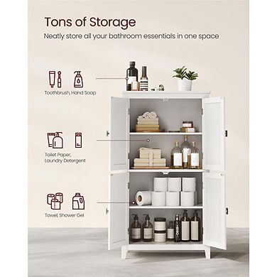 Stylish Wood Bathroom Floor Storage Cabinet with Four Doors and Ample Storage