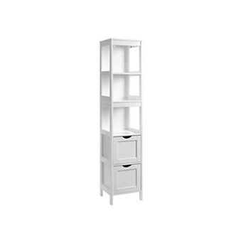 Bathroom Tall Cabinet, Linen Tower, Floor Storage Cupboard, With 2 Drawers, White