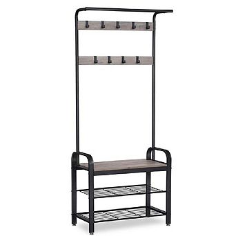 Vintage Coat Rack Shoe Bench, Hall Tree Entryway Storage Shelf