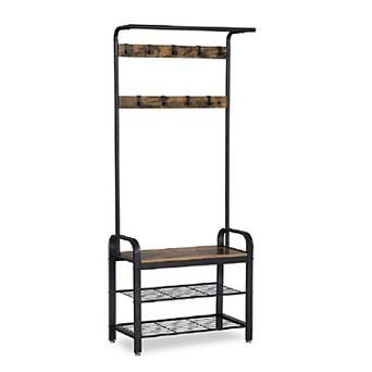 Vintage Coat Rack Shoe Bench, Hall Tree Entryway Storage Shelf