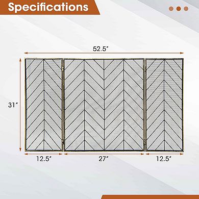 3-panel Metal Foldable Fireplace Screen With Metal Mesh