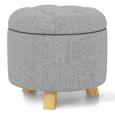 Upholstered Round Ottoman With Solid Rubber Feet-gray