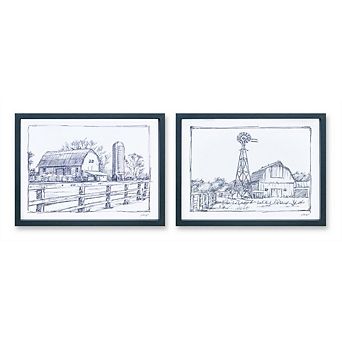 Framed Sketch Art Barn Print (set Of 2)