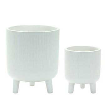 Ribbed Stone Footed Planter (set Of 2)