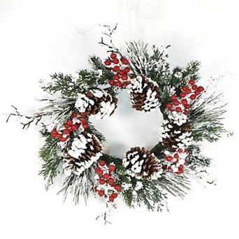 Snow Mixed Pine Berry Wreath 20"d