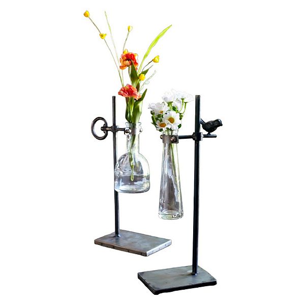 Hanging Bud Vase With Metal Stand (set Of 2)