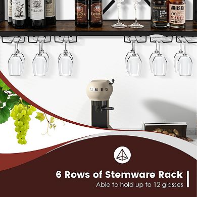 Wall Mounted Wine Rack For 39 Bottles And 12 Glasses