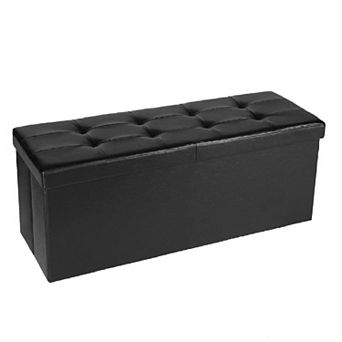 Folding Storage Ottoman Bench Flipping Lid, Faux Leather, Storage Chest With Iron Frame Support