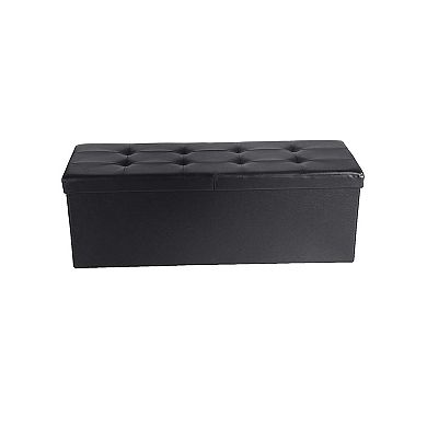 Folding Storage Ottoman Bench Flipping Lid, Faux Leather, Storage Chest With Iron Frame Support