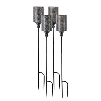 Black Punched Metal Candle Holder Garden Stake (set Of 4)