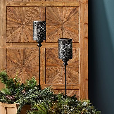 Black Punched Metal Candle Holder Garden Stake (set Of 4)