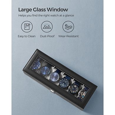 6-Slot Watch Box, Glass Topped Watch Display Storage Case as Gift