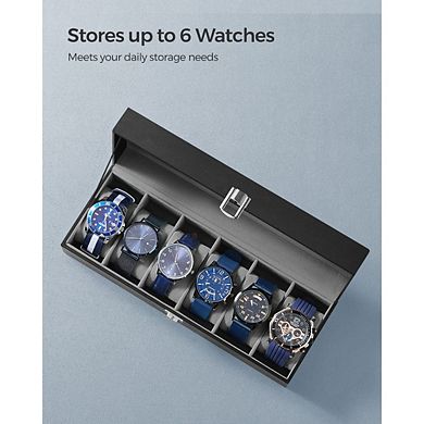 6-Slot Watch Box, Glass Topped Watch Display Storage Case as Gift