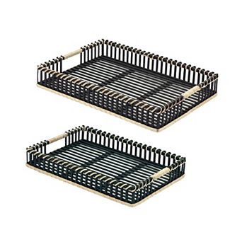 Woven Wicker Trays With Rattan Handle Accent (Set Of 2)