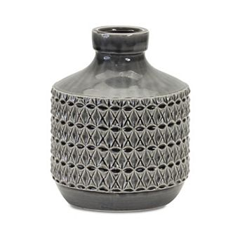 Goemetric Terra Cotta Vase With Black Finish 9"h
