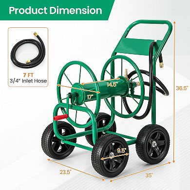 Garden Water Hose Reel Cart With 4 Wheels And Non-slip Grip