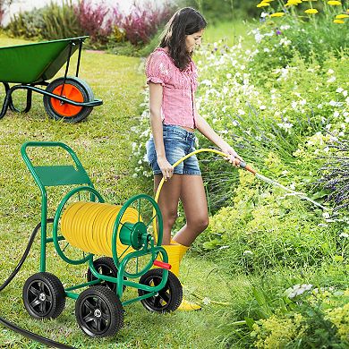 Garden Water Hose Reel Cart With 4 Wheels And Non-slip Grip