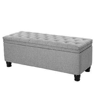 Storage Ottoman Tufted Entryway Bedroom, Hinges Easy Lid Operation, Wooden Legs, Linen-look Cover