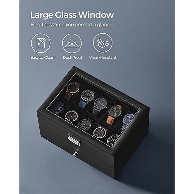 Watch Box 20 Mens Case Glass Top Display Organizer Lockable