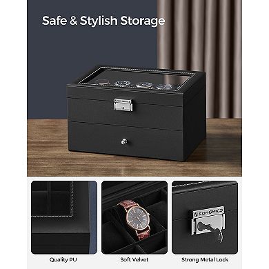 Watch Box 20 Mens Case Glass Top Display Organizer Lockable