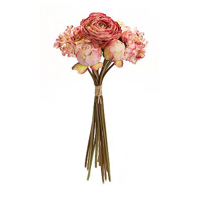 Coral Pink Peony and Hydrangea Flower Bouquet (Set of 6)