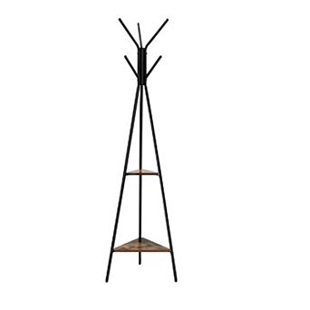Coat Rack Stand, Coat Tree, Hall Tree Free Standing, Industrial Style w/2 Shelves, For Clothes, Hat