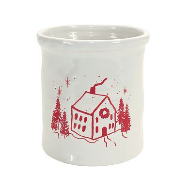 Ceramic Crock With Snowy House Scene (set Of 4)