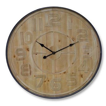 Natural Wooden Wall Clock With Metal Frame 31.5"d